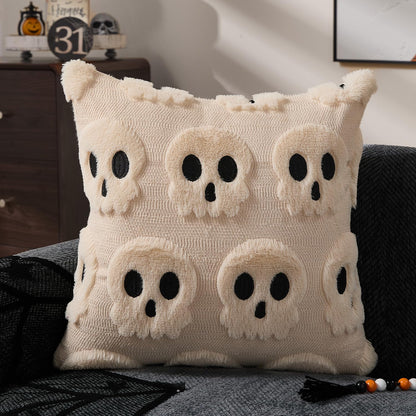 DFXSZ Halloween Pillow Covers 18x18 inch Set of 2 Beige Skeletont Halloween Decorations Soft Plush Faux Fur Wool Couch Cushion Case for Chair Sofa Bedroom Living Room Home Decor PTK04C18
