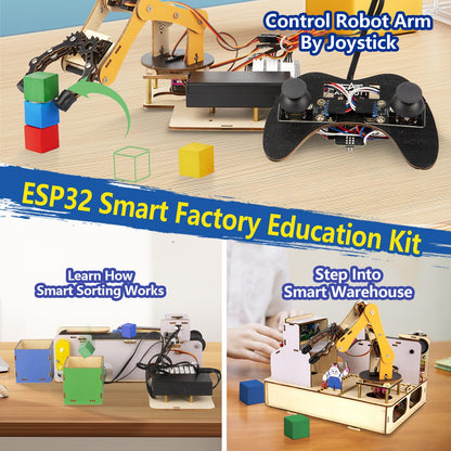 ACEBOTT IoT STEM Kit for Kids，Smart Factory Starter Kit for Arduino ESP32，3D Wooden Puzzles DIY Model Science Educational Set Building Toys for Adults Teens 10+