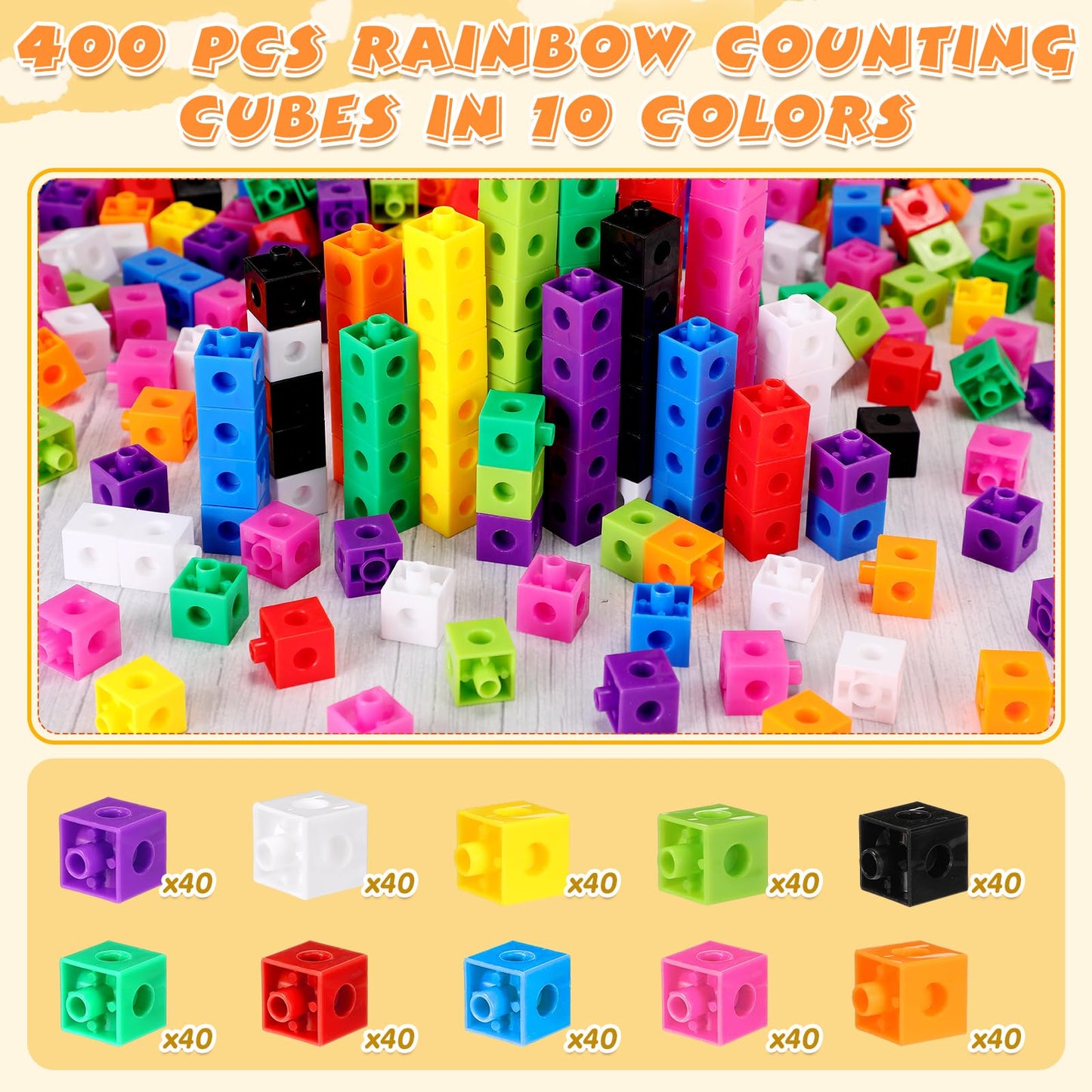 Jenaai 400 Pcs Linking Cubes with Storage Box, Plastic Counting Blocks, Colorful Math Cubes, Manipulative Connecting Blocks for Early Math Construction Kindergarten Educational Toy(Pink)