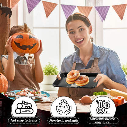 Whaline 3Pcs Halloween Serving Trays Black Skeleton Plastic Platter Serving Dishes Reusable Trays for Party Sharing Snack Fruit Dessert Supplies, 10 x 13 Inch