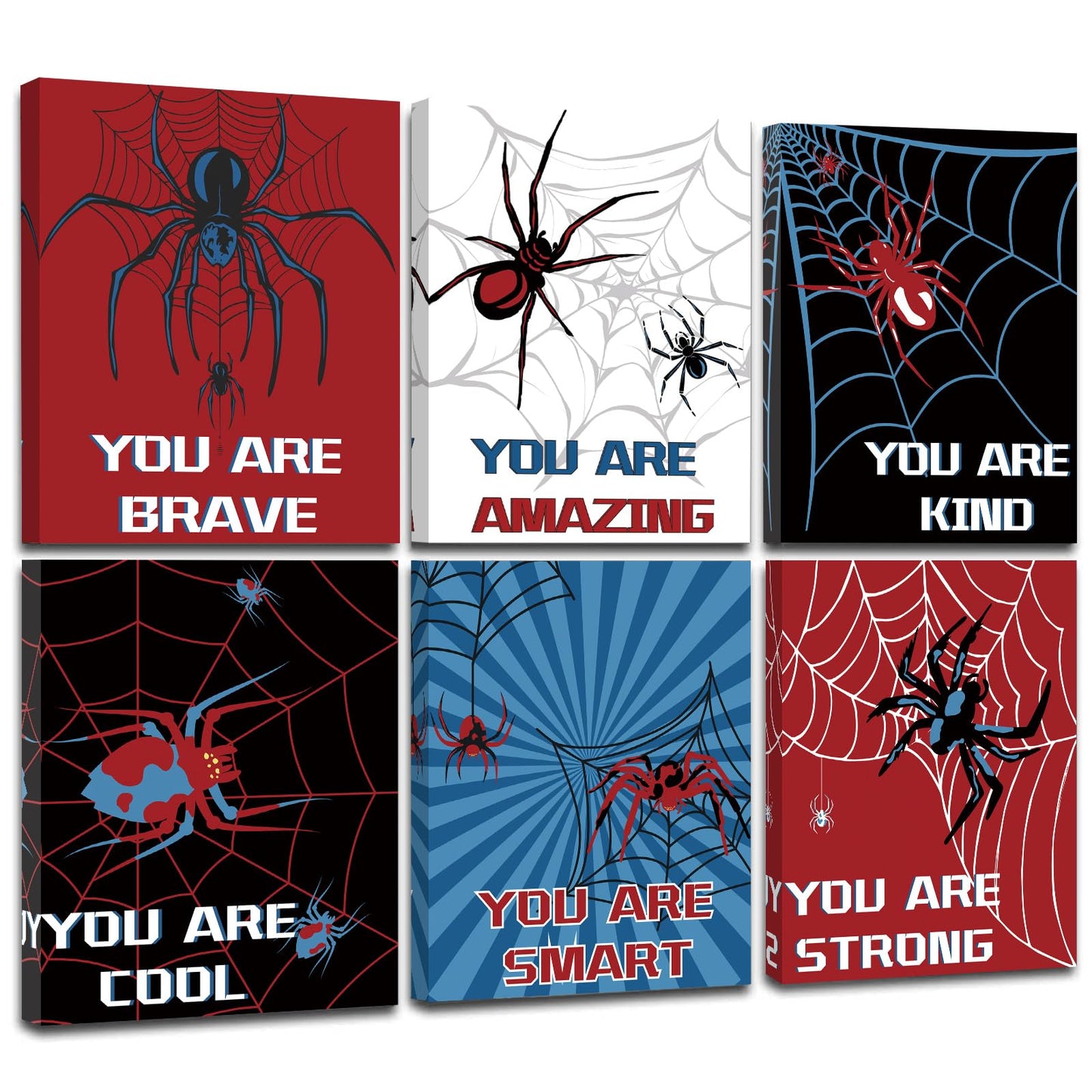 FRAMED Spider Room Decor for Boys, Spider Wall Art for Boy Wall Decor, Spider Wall Decor for Bedroom Bathroom Nursery Kids Room, Ready to Hang(Set of 6, 8x10 Inch, Framed)