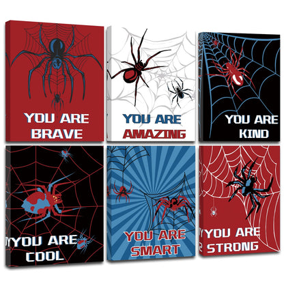 FRAMED Spider Room Decor for Boys, Spider Wall Art for Boy Wall Decor, Spider Wall Decor for Bedroom Bathroom Nursery Kids Room, Ready to Hang(Set of 6, 8x10 Inch, Framed)
