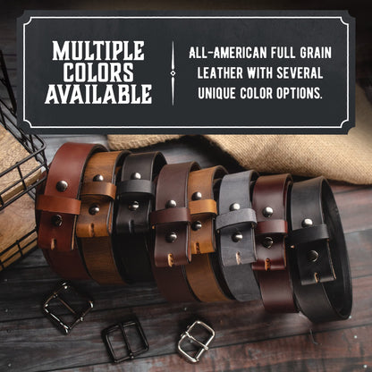 Main Street Forge No Buckle Belt | Made in USA Mens Cowboy Belt | 1 1/2" Leather Belt Strap | Bootlegger Brown 36