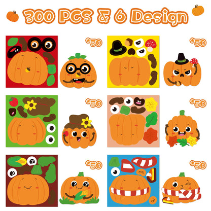 Haooryx Fall Pumpkin Stickers Roll - 300pcs Make Your Own Halloween Pumpkin Make A Face Waterproof Vinyl Reusable Laptop Stickers Scrapbook Water Bottle Page Activity Pad Autumn Party Favor Skateboard