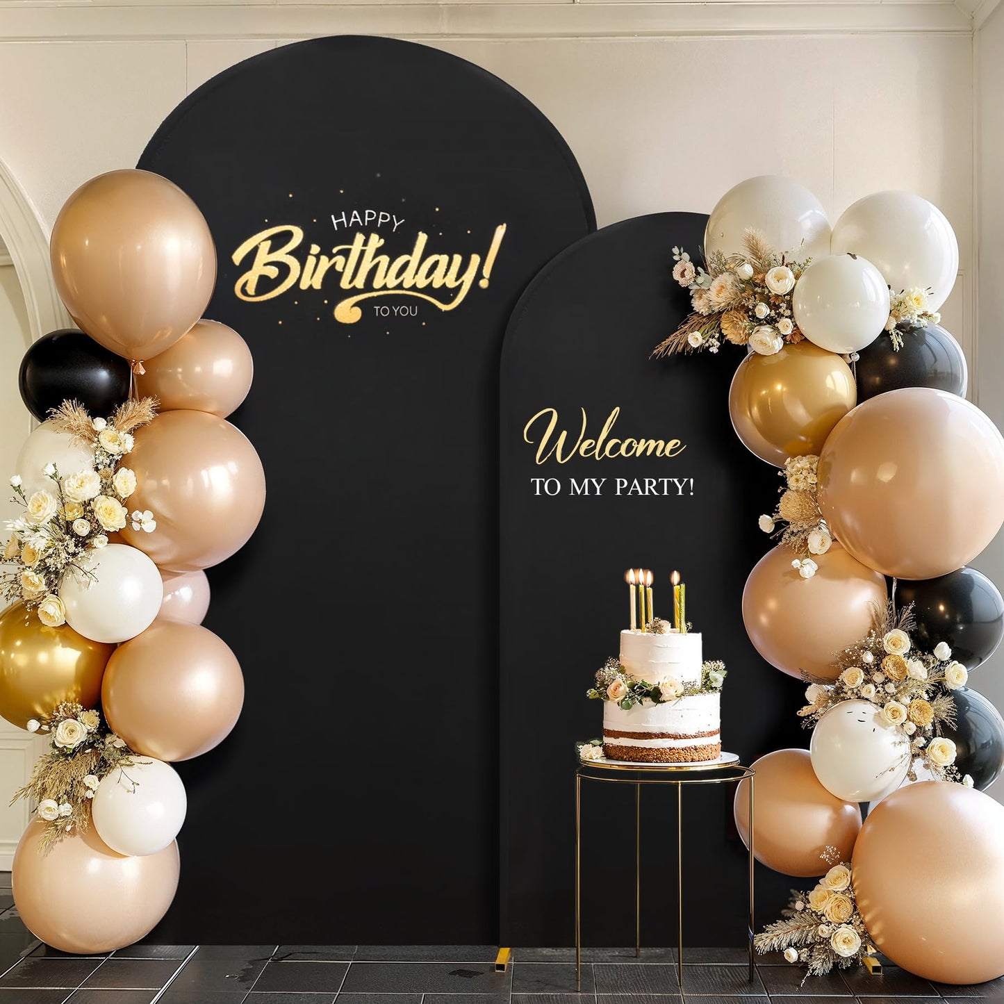 Set of 2 Black Halloween Arch Covers (7.2ft & 6ft) Spandex Stretchy Fitted Arch Backdrop Covers Wrinkle-Free Round Top Chiara Arch Stand Cover for Halloween Wedding Birthday Party Banquet Background