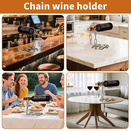 TBWHL Novelty Magic Wine Bottle Holder Floating Steel Link Chain Wine Bottle Rack/Holder - Holds Bottles in The Air, Unique Levitating Wine Bottle Stand for Home Bar, Kitchen, or Party Deco（Gold）