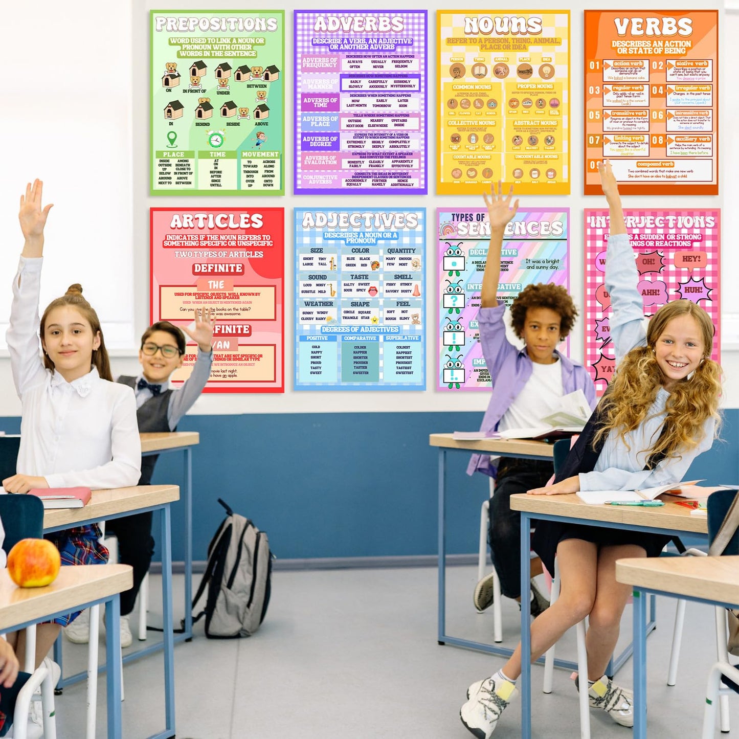 AUNMER Parts Of Speech Posters for Classroom Must Haves,Learning English Grammar Posters Decor,Writing Process Language Arts Elementary & Middle School,ELA 3rd 4th & 5th Grade Teacher Must Haves