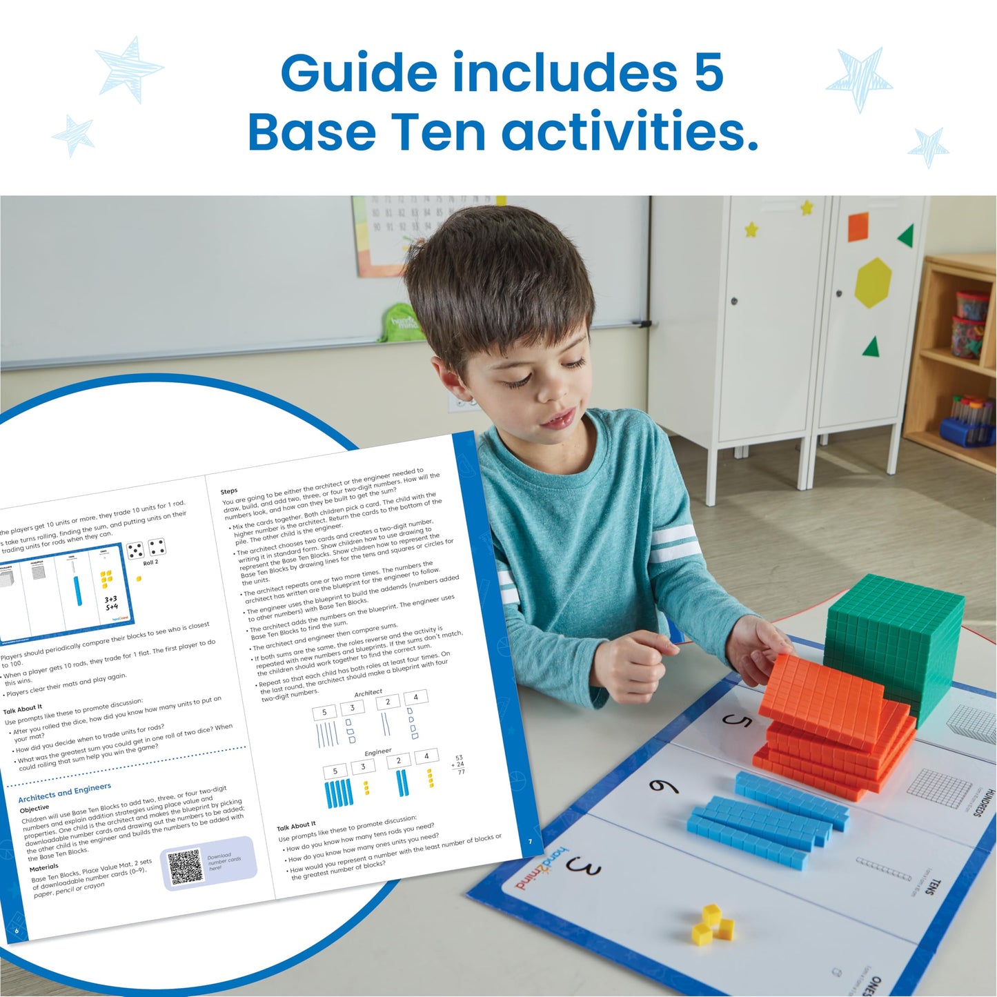 hand2mind Multicolored Base Ten Blocks Activity Set, Place Value Manipulatives, Base 10 Blocks for Math, Counting Cubes, Math Manipulatives 1st Grade, Small Group Classroom Must Haves (133 Pieces)
