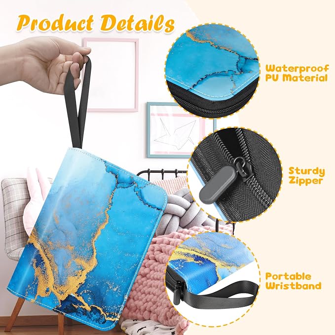 Card Binder 4 Pocket, 400 Pockets Card Holder Compatible with Game Cards Gift for Girls, Trading Card Binder Album Case Book Storage For Photocards, Small,Marble Blue