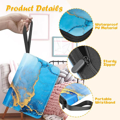 Card Binder 4 Pocket, 400 Pockets Card Holder Compatible with Game Cards Gift for Girls, Trading Card Binder Album Case Book Storage For Photocards, Small,Marble Blue