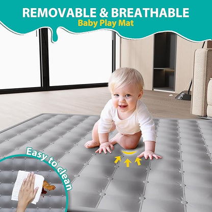 ICAREWAY Foldable Playpen for Babies and Toddlers, 50x50 Inches Portable Playpen, Kids Collapsible Play Pen with 2 Handlers, Indoor & Outdoor Baby Fence Play Area with Visible Mesh, Dark Gray