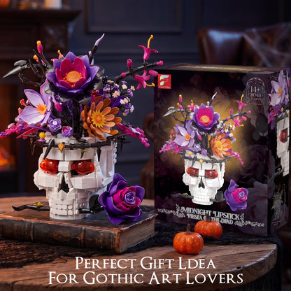 YP YuanPei Rose Skull Flower Bouquet Building Set, Wildflower Botanical Collection Kit for Adult Women, Horror Gothic Skeleton Decor for Goth Home Table Art Decor, Girlfriend/Mom/Wife/Couple