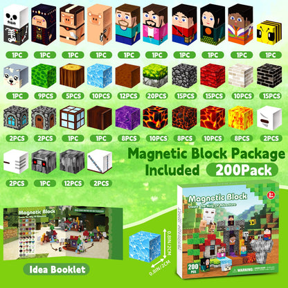 200 PCS 0.8in Magnetic Blocks ,Magnetic Building Cubes, Build 11 unique characters Adventure World Set,Stacking Magnets, STEM Sensory Toys for Ages 3+ Toddlers Kids Girl Boys Birthday Party Gifts