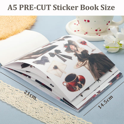 Snycler Midnight Rose Theme Sticker Scrapbooking Supplies for Junk Journal, 20 Sheets PET Stickers - Vintage Journaling Stickers, Ephemera Sticker Book Pre Cut, Planner, Junk Journal Supplies