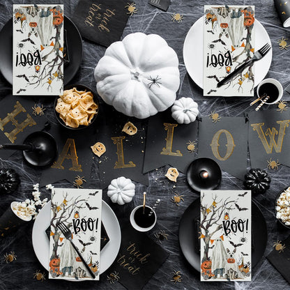 Horaldaily 100 Halloween Disposable Paper Decorative Guest Napkins, Jack-O-Lantern Pumpkin Cobweb Ghost Bats Dog Hand Towel for Party Lunch Dinner Kitchen Bathroom