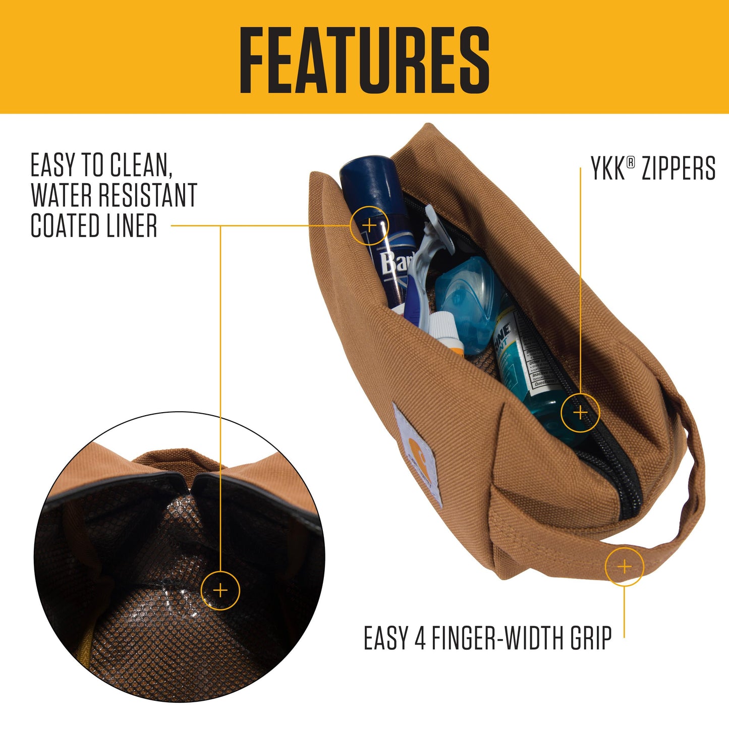 Carhartt Durable Travel Kit, Organize Essentials W/the Water Resistance Toiletry Bag, Black