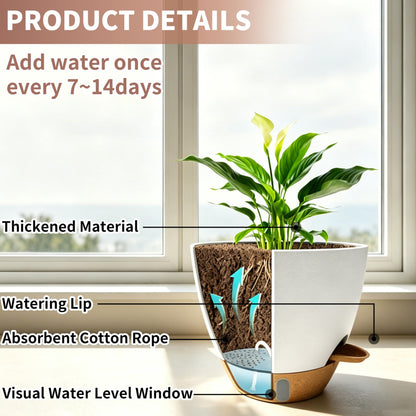 MNKXL 4-Pack Large Self Watering Pots for Indoor Plants, 12/10/9/8 Inch Planters with Visible Water Level Window, Automatic Watering System for Monstera, Fiddle Leaf, Herbs, Succulents, White