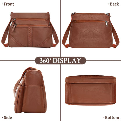 ELDA Crossbody Bags For Women Pocketbooks Soft PU Leather Purses and Handbags Multi Pocket Shoulder Bag (Amber Brown)