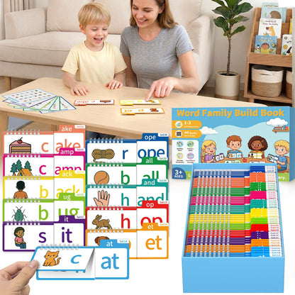 Sinoome Word Family Build Book, Fun Phonics Flash Cards, 40 Read & Rhyme Flip Books, Learn to Read for Kids Ages 4-8, Educational Flash Cards for Kindergarten, Fun Sight Words & Phonics Games