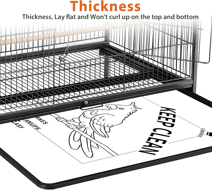 Bird Cage Paper Liners, Bird Cage Liners, 200pcs Disposable Paper Cage Liners for Birds, Pre-Cut Large Bird Cage Liners for Parrot, Parakeet, Conure, Cockatiel, 17 X 11 inch, White