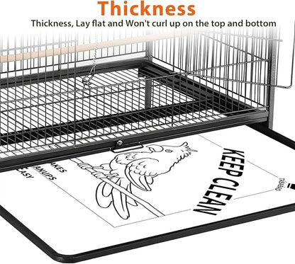 Bird Cage Paper Liners, 100pcs Disposable Pre-Cut Large Liners for Parrot, Parakeet, Conure, Cockatiel, 17 X 11 inch, White