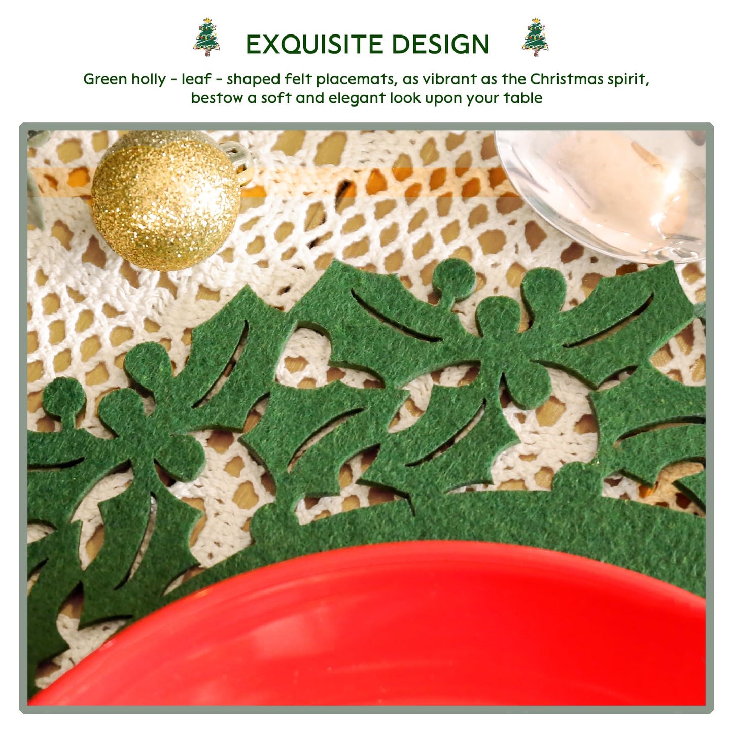 Noctiflorous Round Felt Placemats with Coasters Set of 6 Diameter 13 inch Non Slip Place Mats Heat Resistant Durable Tablemats Fall Table Decorations for Dining Table(Christmas Green, 6)