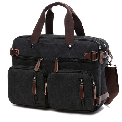 CROCOD 3 In 1 Canvas Convertible Laptop Bag for Men Women, 17.3 inch Laptop Messenger Bag Work Briefcase, Computer Shoulder Bag for Travel Business Office (17.3 Inch, Black)