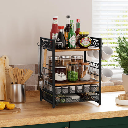 Plaviya Coffee Bar Station Organizer, 4 Tier K Cup Organizer Mug Holder with 12 Hooks, Coffee Pod Holder, Multifunctional Countertop Organizer for Kitchen