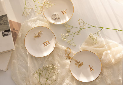 COLLECTIVE HOME - Ceramic Jewelry Tray, Decorative Trinket Dish for Rings Earrings Necklaces Bracelet Watch Keys, Birthday Mother's Day Christmas Gift for Women, 4.75", White Surface (S)