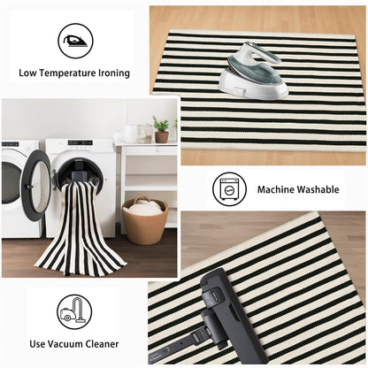 Sungea Black and White Striped Rugs 2.3'x3.6', Washable Hand Woven Front Door Rug, Reversible Outdoor Welcome Mat Foldable Layered Door Mats for Entryway Porch Decor Home Entrance