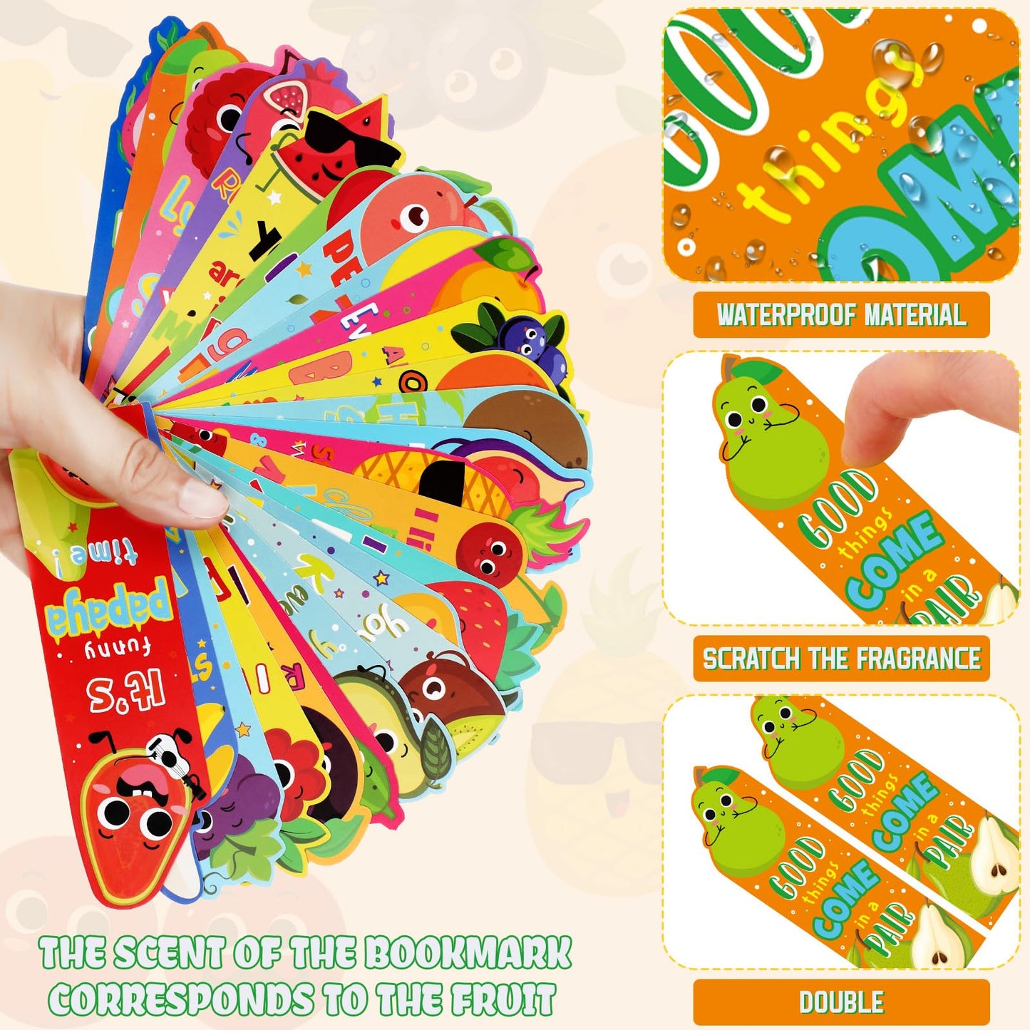 Fainne 250 Pcs Scented Bookmarks Kids Bulk Scratch and Sniff Bookmarks Fun Fruit Food Assorted Educational Bookmark for Students Teens Reader 25 Styles, 25 Scents