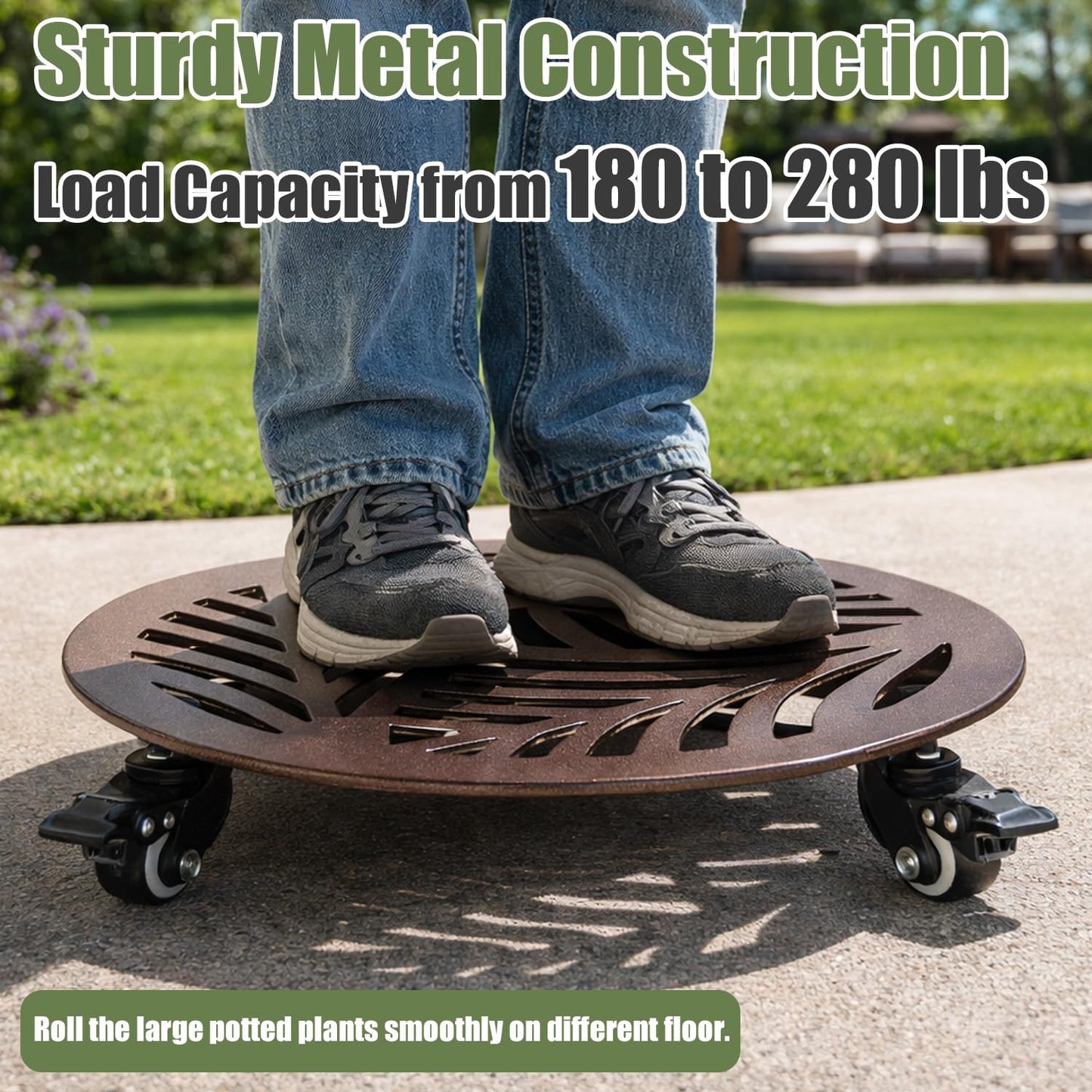 1-Pack Large Metal Plant Caddy with Wheels 13.6 Inches Heavy-duty Rolling Plant Stands with Casters Wheeled Flower Pot Mover Rollers Rust-proof Iron Planter Dolly Coasters for Indoor Outdoor Use