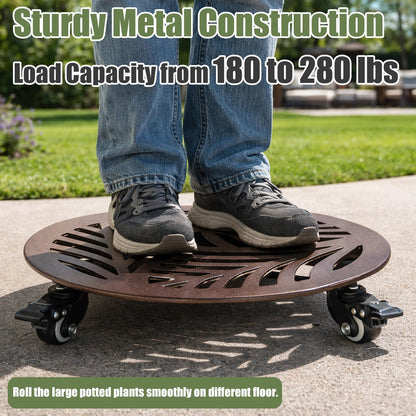 1-Pack Large Metal Plant Caddy with Wheels 13.6 Inches Heavy-duty Rolling Plant Stands with Casters Wheeled Flower Pot Mover Rollers Rust-proof Iron Planter Dolly Coasters for Indoor Outdoor Use