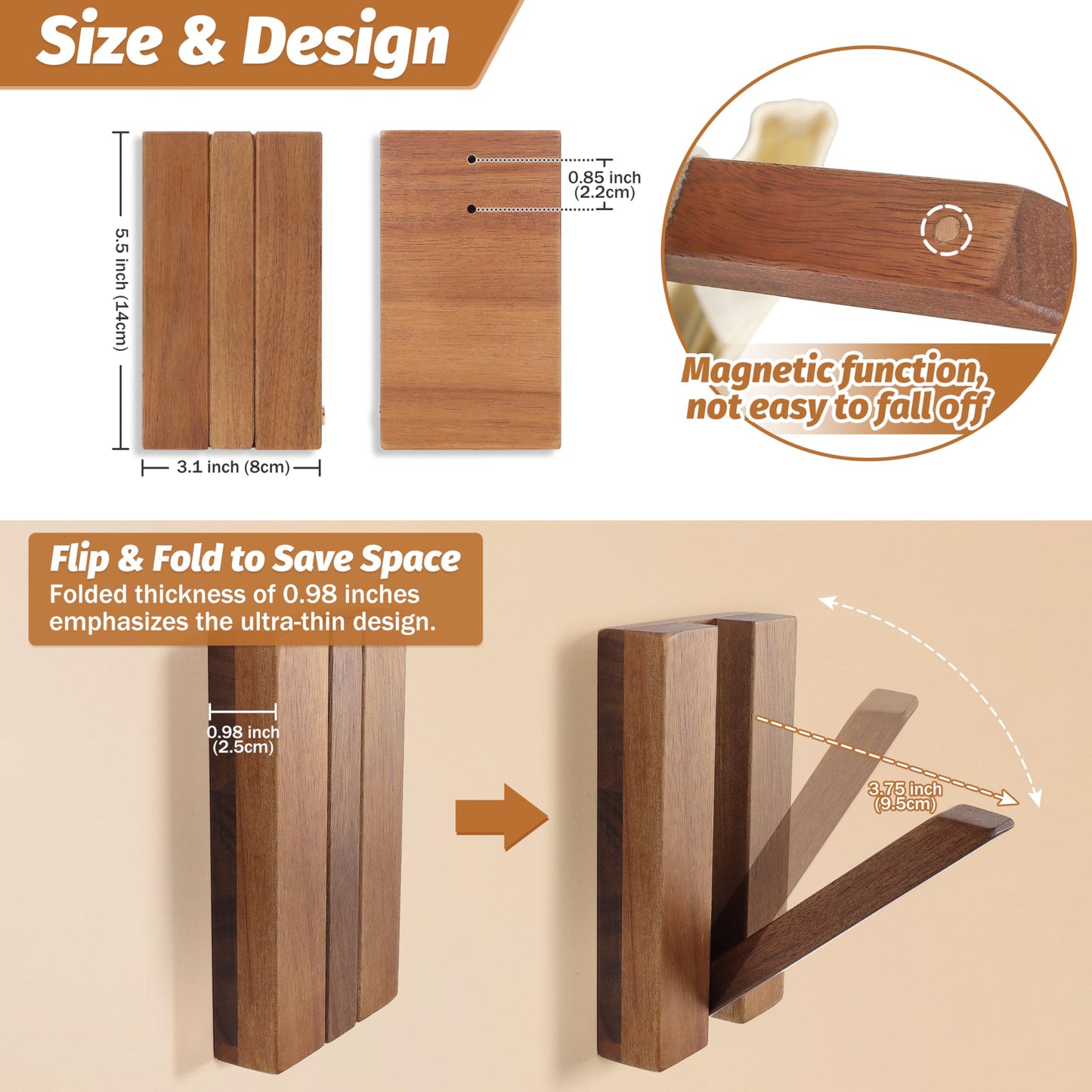 KYIAANY Wood Wall Hooks for Bathroom