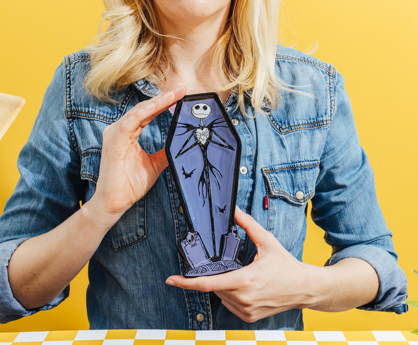 Silver Buffalo Disney Tim Burton's The Nightmare Before Christmas Featuring Jack Skellington Pumpkin King Coffin Shaped Sculpted Ceramic Spoon Rest