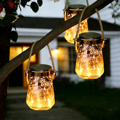 CANDLE CHOICE Battery Operated Jar String Light with Auto Daily Timer Waterproof Starry Fairy Firefly Hanging Jar Lantern for Outdoor Party Patio Garden Yard Wedding Christmas Decorations Rose Gold
