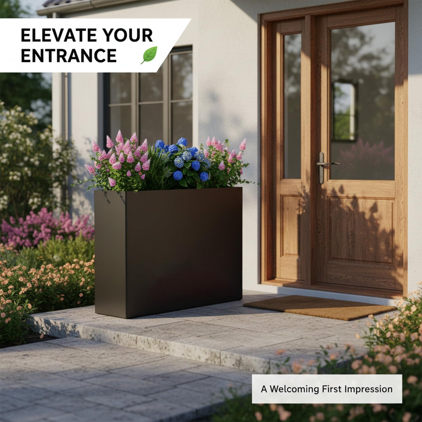 Vrtizalv Metal Rectangular Planter Box, 38”L x 12”W x 30”H Black Heavy-Duty Raised Garden Bed for Outdoor Plants, Easy Assembly & Adjustable Feet for Porch, Garden, Patio, Yard Outdoor Plants