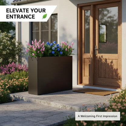 Vrtizalv Metal Rectangular Planter Box, 38”L x 12”W x 30”H Black Heavy-Duty Raised Garden Bed for Outdoor Plants, Easy Assembly & Adjustable Feet for Porch, Garden, Patio, Yard Outdoor Plants