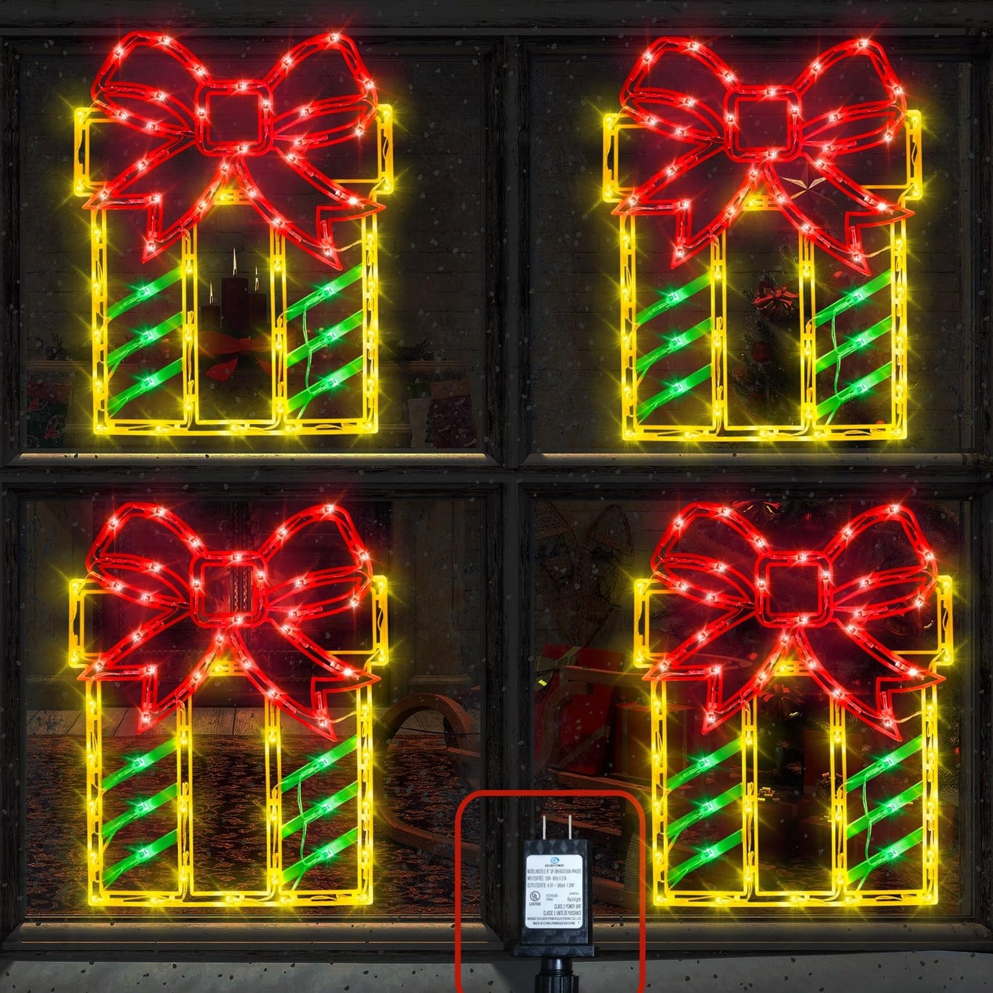 TRWYMZ 16" Christmas Window Silhouette Lights Decorations - 4 Pack Christmas Lighted Gift Boxes- Used for Holiday Christmas Trees, Wall, Fireplaces, Interior and Exterior Door and Window Decorations