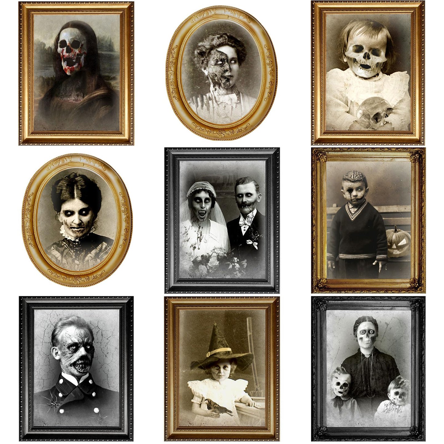 Tuanse Halloween Decorations Indoor 3D Changing Face Pictures Horror Scary Portraits Spooky Ghost Picture Frame Creepy for Wall Halloween Party House(Mixed Style,9 Pcs)