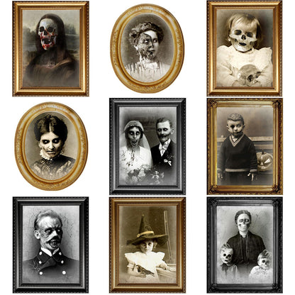 Tuanse Halloween Decorations Indoor 3D Changing Face Pictures Horror Scary Portraits Spooky Ghost Picture Frame Creepy for Wall Halloween Party House(Mixed Style,9 Pcs)