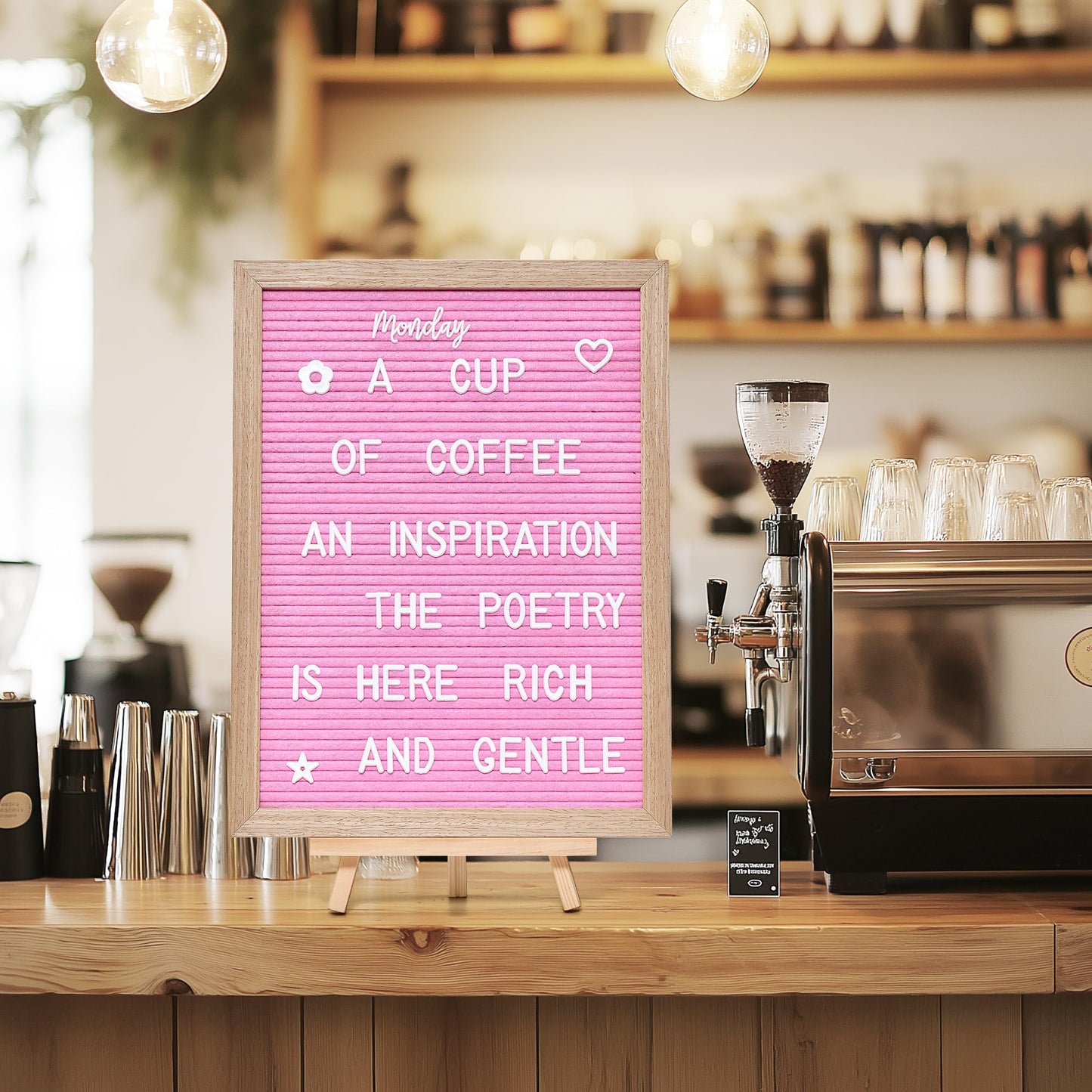 Felt Letter Board with 402 Letters, Numbers & Symbols - 12 x 16 inch Large Changeable Message Board with Wooden Frame Wall Mount Hook, 2 Canvas Bags, Wood Stand (Pink)