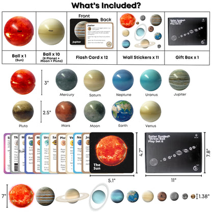 Space Balls Flashcards & Wall Stickers, Planet Toys For Kid 8-10, Outer Space Toys For Kids 3-5, Planets for Kids Solar System Toy 5-7, Solar System Model, Toddler Planet Gifts, Astronomy Decor, Earth