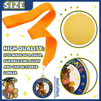 Misdary 12 Pcs Kindergarten Preschool Graduation Medal for Kids Bulk Graduating Award Medals with Neck Ribbon Graduation Gifts for Pre-k School Student Party Favor Supplies(Bear)