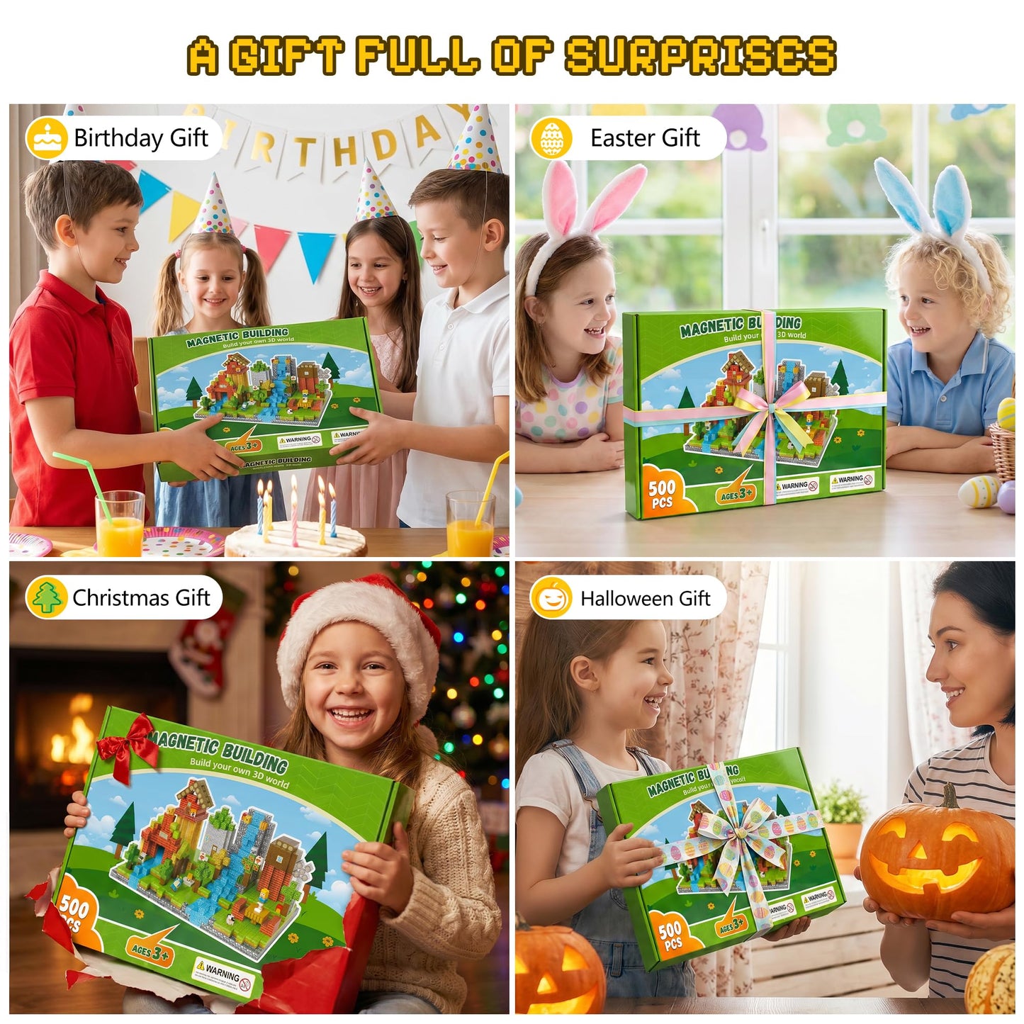 Fitrobust 500PCS Magnetic Blocks, Magnetic Building Blocks, 0.98in Magnetic Building, STEM Game Stacking Toys for Kids, Birthday Gifts for Boys and Girls Age 3+ Years Old