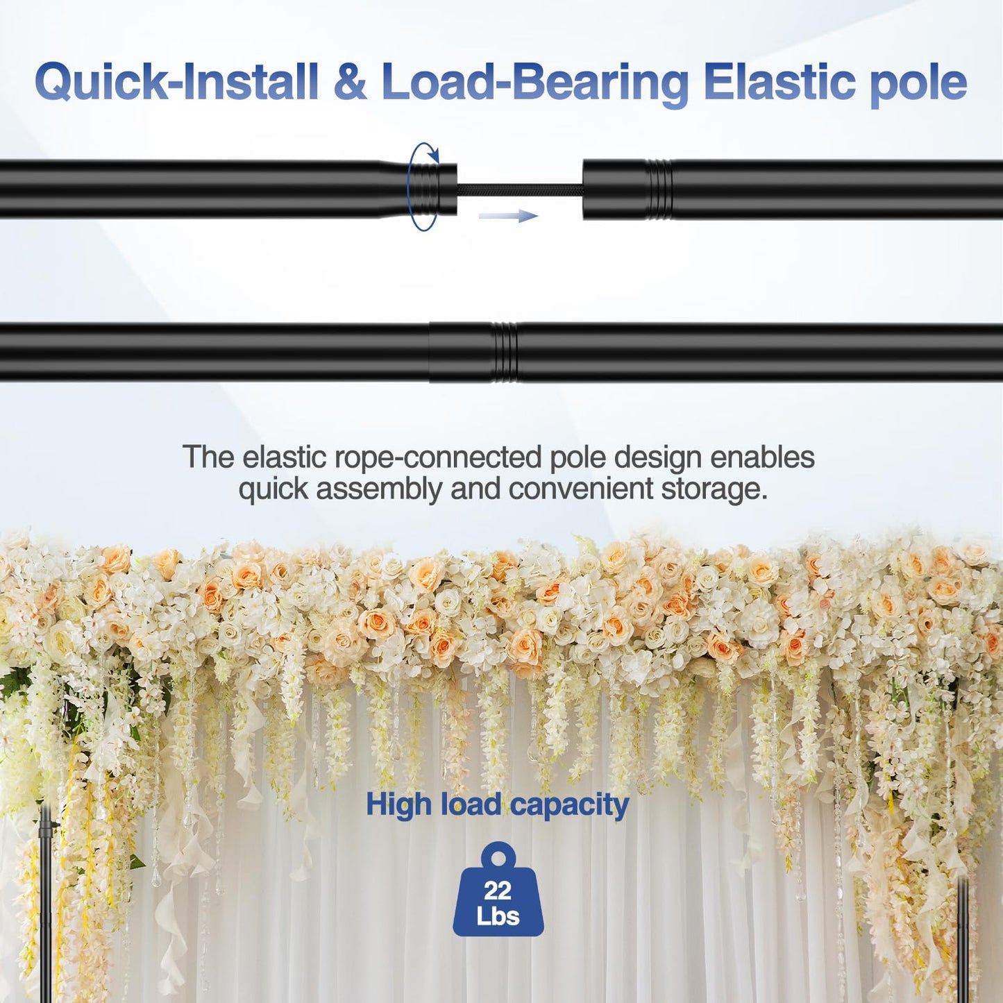 EMART 10x7.7ft Rolling Backdrop Stand with Wheels, Adjustable and Movable Photo Backdrop Banner Stand for Studio Photography, Wedding, Party Decoration, Video Recording, Events Decoration