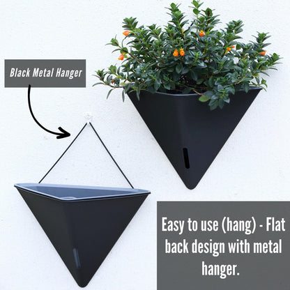 LaLaGreen Bundle - 12" x 6 Pack Black + 12" x 2 Pack White Large Self Watering Geometric Hanging Flower Vase Vessel with Metal Hanger, Modern Stylish Wall Mounted Succulent Pot Holder Decor
