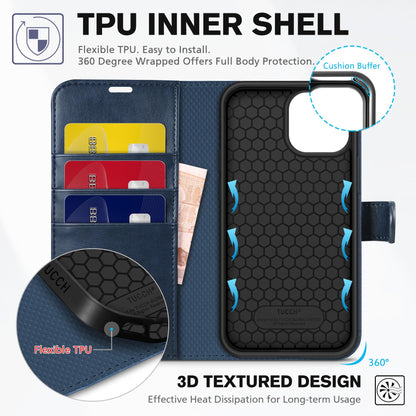 TUCCH Wallet Case for iPhone 13 Pro, [RFID Blocking] PU Leather Stand Folio Magnetic Card Slot Flip Cover with [TPU Protective Interior Case] Compatible with iPhone 13 Pro 6.1", Dark Blue