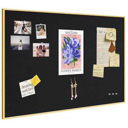 Lightomorrow Bulletin Board 30 x 20 inches, Black Pin Board, Golden Aluminum Framed Fabric Cork Board with 10 Push Pins