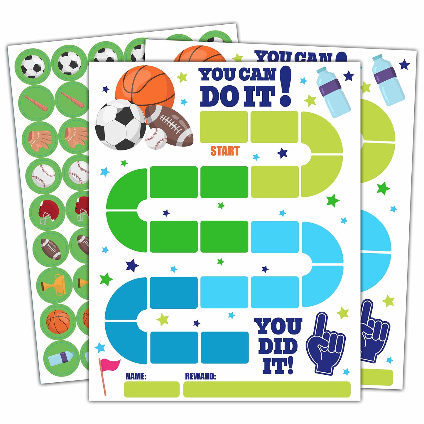 10 Sports Reward Chart with 216 Round Stickers, Incentive Behavior Chart for Kids at Home Classroom, Kids Routine Daily Chore Sticker Chart-A14